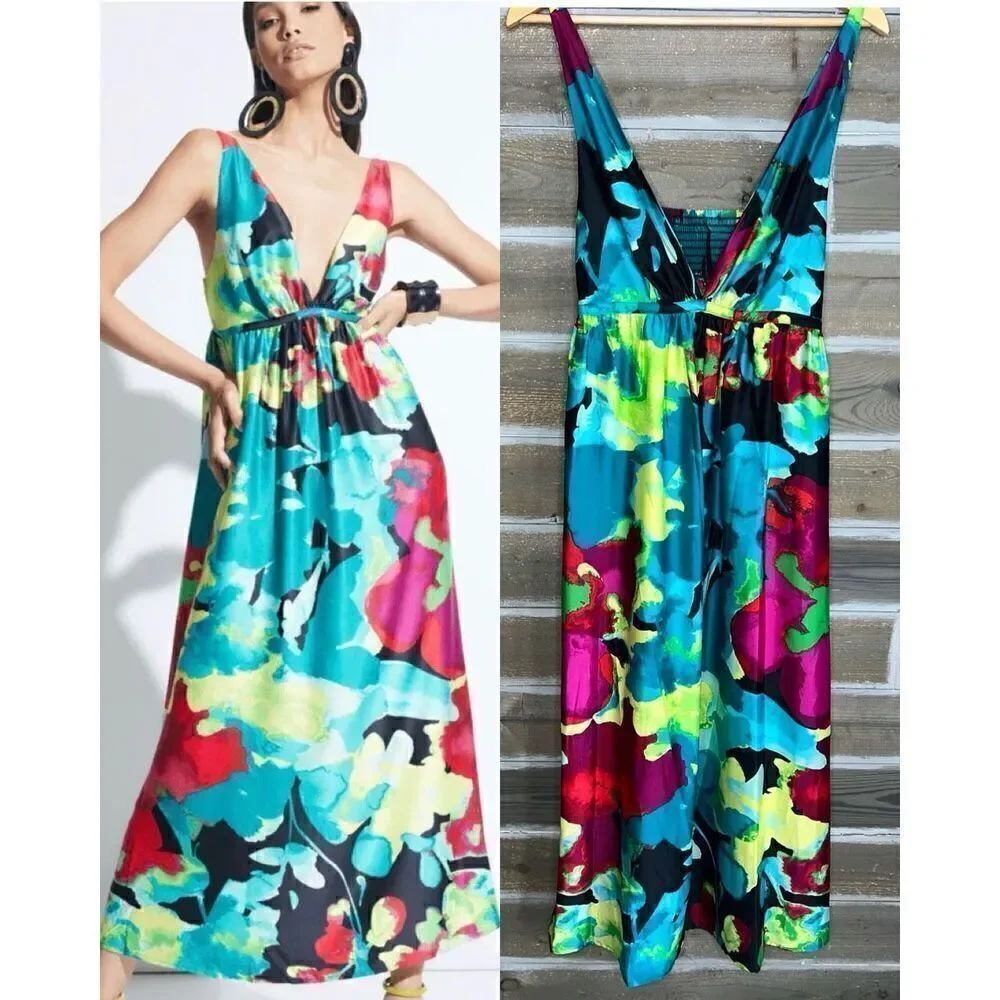 NATORI NWT WOMENS SUISAI GOWN Maxi Dress Floral Tropical Size Small